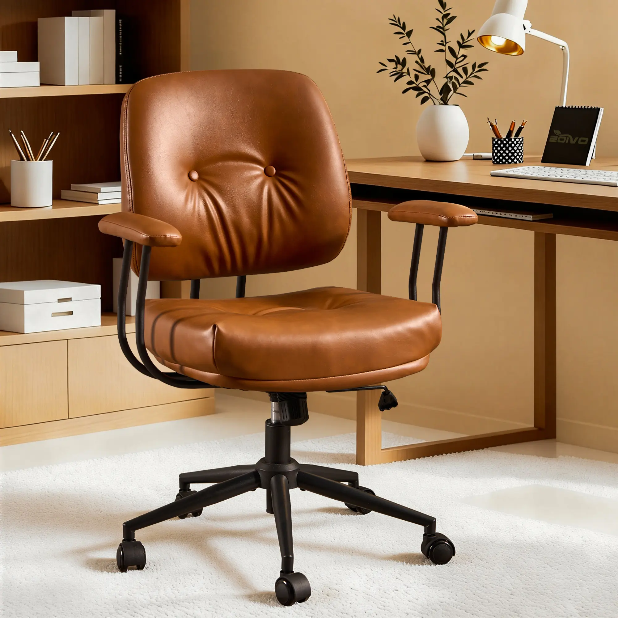 Light Brown PU with Thick Cushion&Armrest