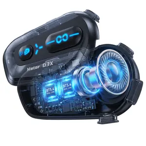 D3X Motorcycle Bluetooth Headset, BT 5.4 Dual-Core Helmet Intercom, Unlimited Group Riders Connection & Music Sharing (300m Range), 1000mAh Long Battery, IPX6 Waterproof, AI Voice Assist for Large MC Club Rides