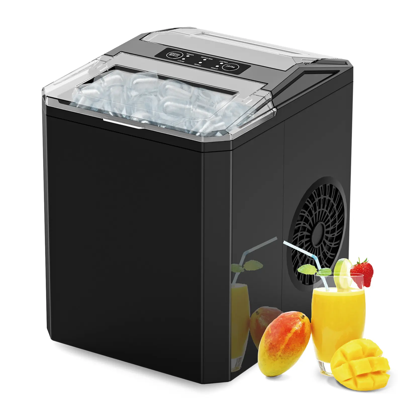 Sweetcrispy Small Size Bullet Shape Countertop Icemaker - Portable Self-Cleaner with Scoop, Basket, Handle, 9 Cubes in 6 Mins, 2 Cube Sizes, 1.5L Capacity, Ice Machine Maker