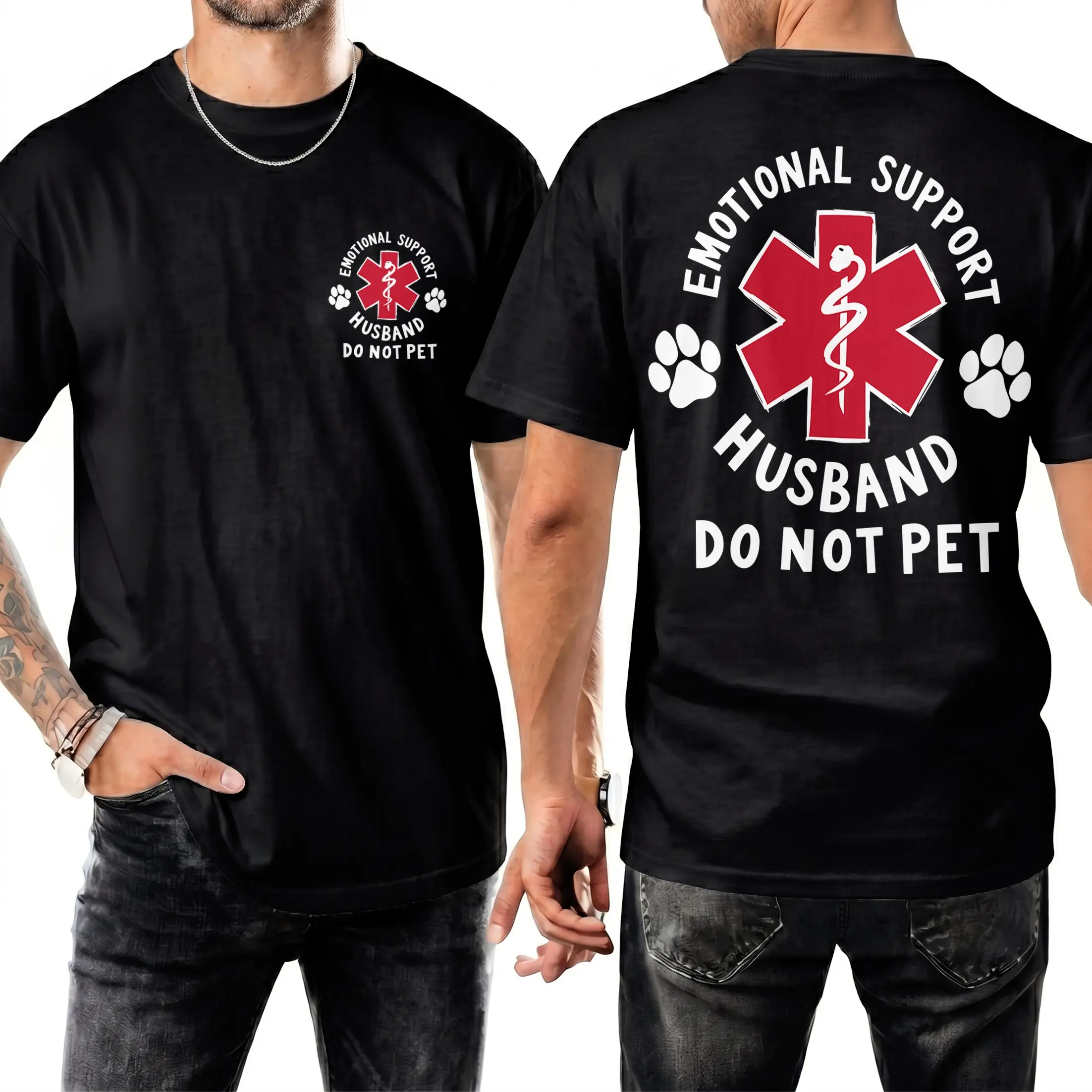 Emotional Support Husband Shirt, Funny Do Not Pet Medical Symbol T Shirt For Spouses, Gift For Husband Boyfriend Him, Short Sleeve Crew Neck Top, Crewneck Top