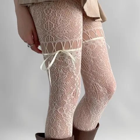 New Design Summer Hollow Out Lace Bow Tie Net Socks, Cute Punk Style Jumpsuit, Japanese Retro Drawstring Net Pants, Fashion