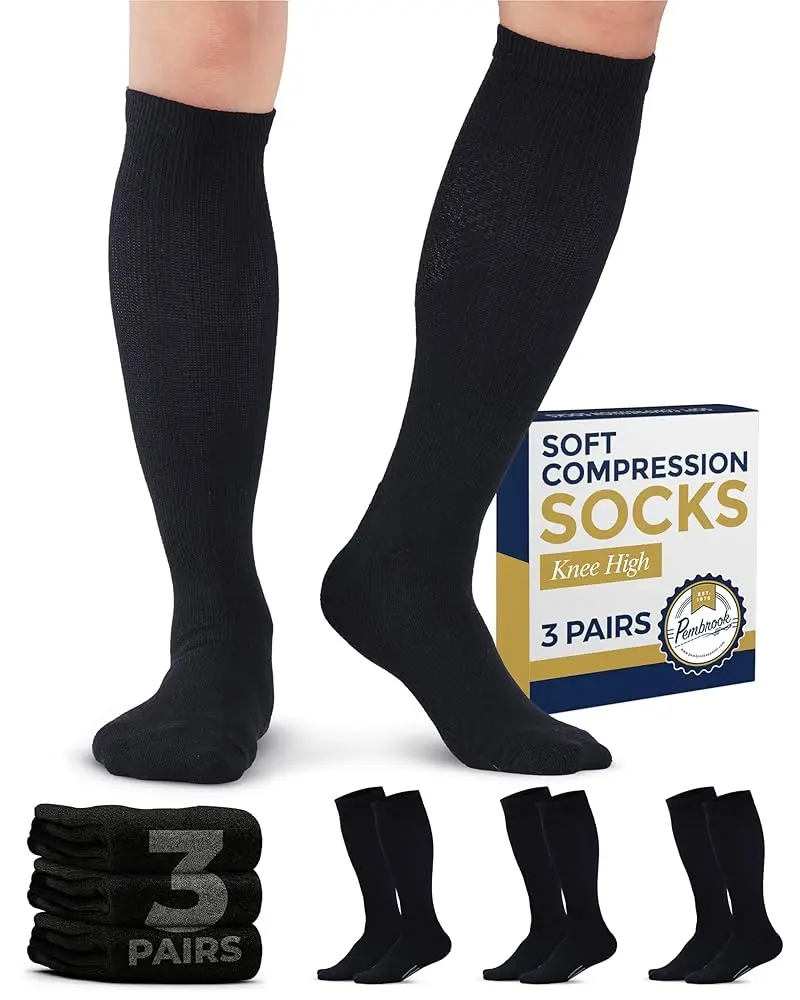 Pembrook Men's Compression Socks 3 Pack, Classic Polyester Blend with Graduated 8-15 mmHg Support for Athletic, Travel & Work, Menswear