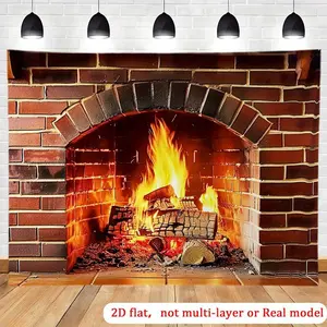 1PC,2D Flat Fireplace Flame Backdrop for Festival Decoration, Hot - Selling on Cross - border E - commerce. Suitable for Photography and Party Decoration. Realistic 2D Fireplace Pattern, Creatin