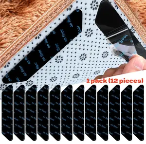 Room Essentials Self-Adhesive Non-Slip Rug Pad Gripper Set (12 Counts) - Reusable, Washable Rug Tape for Floors, Tiles & Subway Tiles, Household Carpet Accessory, Christmas Decor & Gift, Room Essential