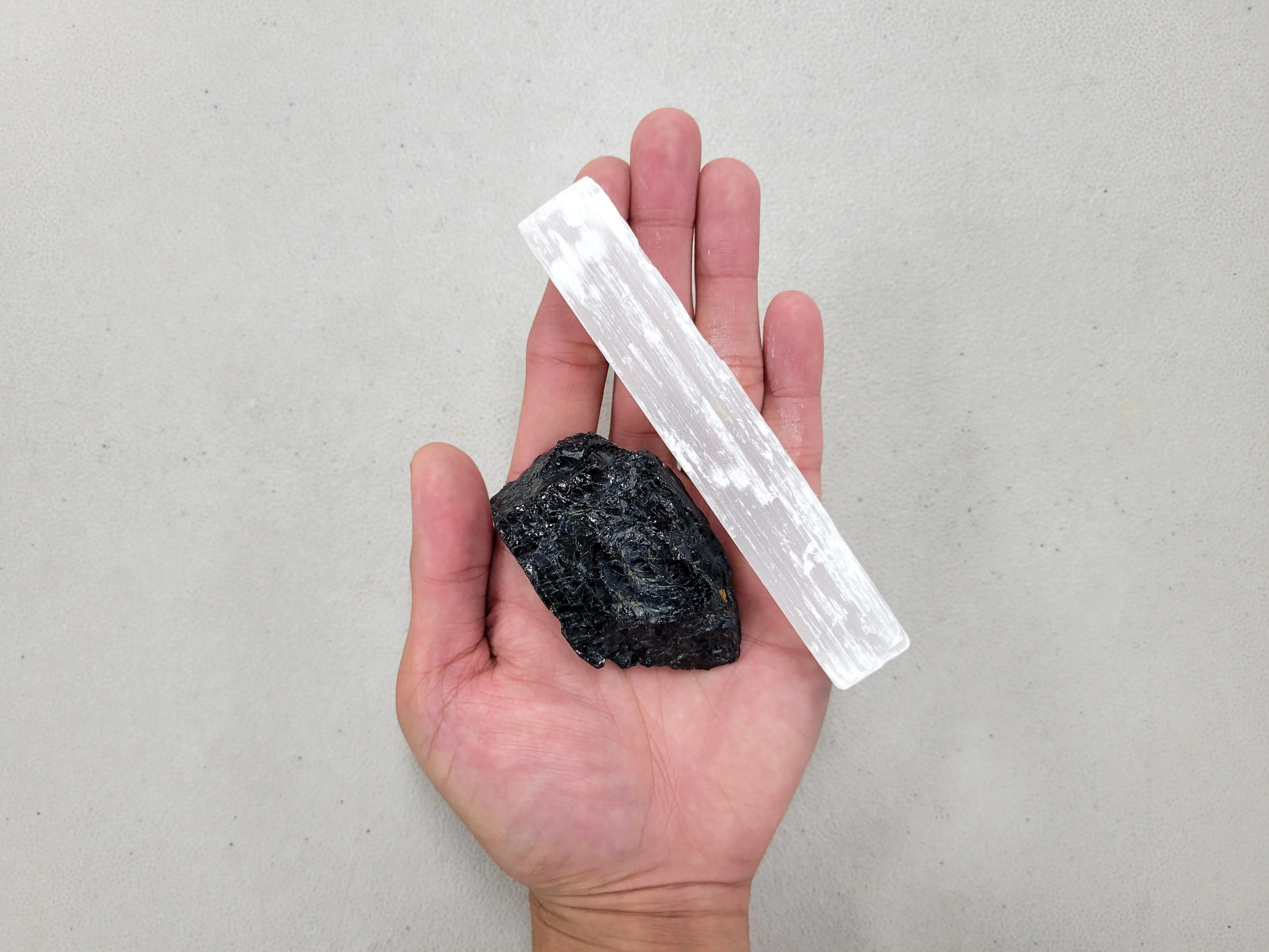 Black Tourmaline & Selenite Pair for Protection Healing Crystal Set