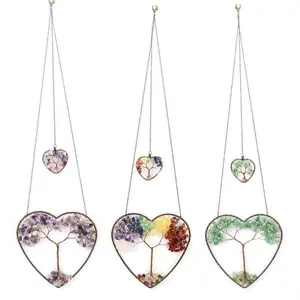 Love Heart Tree of Life Crystal Hanging Ornament Stone Chakra Gemstones Yoga Spiritual  Garden Wedding Home Decoration