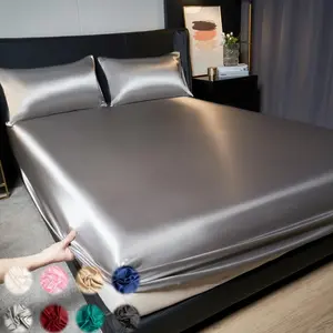 Solid Color Satin Fitted Sheet Set, 3 Counts/set Including 1 Fitted Sheet & 2 Pillowcase without Filler, Soft Comfortable Bedding Set for Bedroom, Dormitory, Hotel