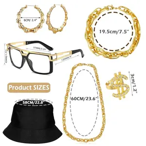 6 piece vintage Rapper Accessories Retro Sunglasses dollar necklace fisherman hat Rope Chain Bracelet Dollar Sign Chain Ring Earrings Beauty & Personal Care