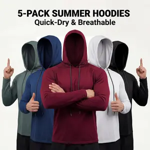 Ultimate 5 Pack Men's Athletic Hooded Shirts Quick Dry Long Sleeve Workout Gear Set Menswear Breathable Day Stretch Sun Sweat Sweatshirts Pullover