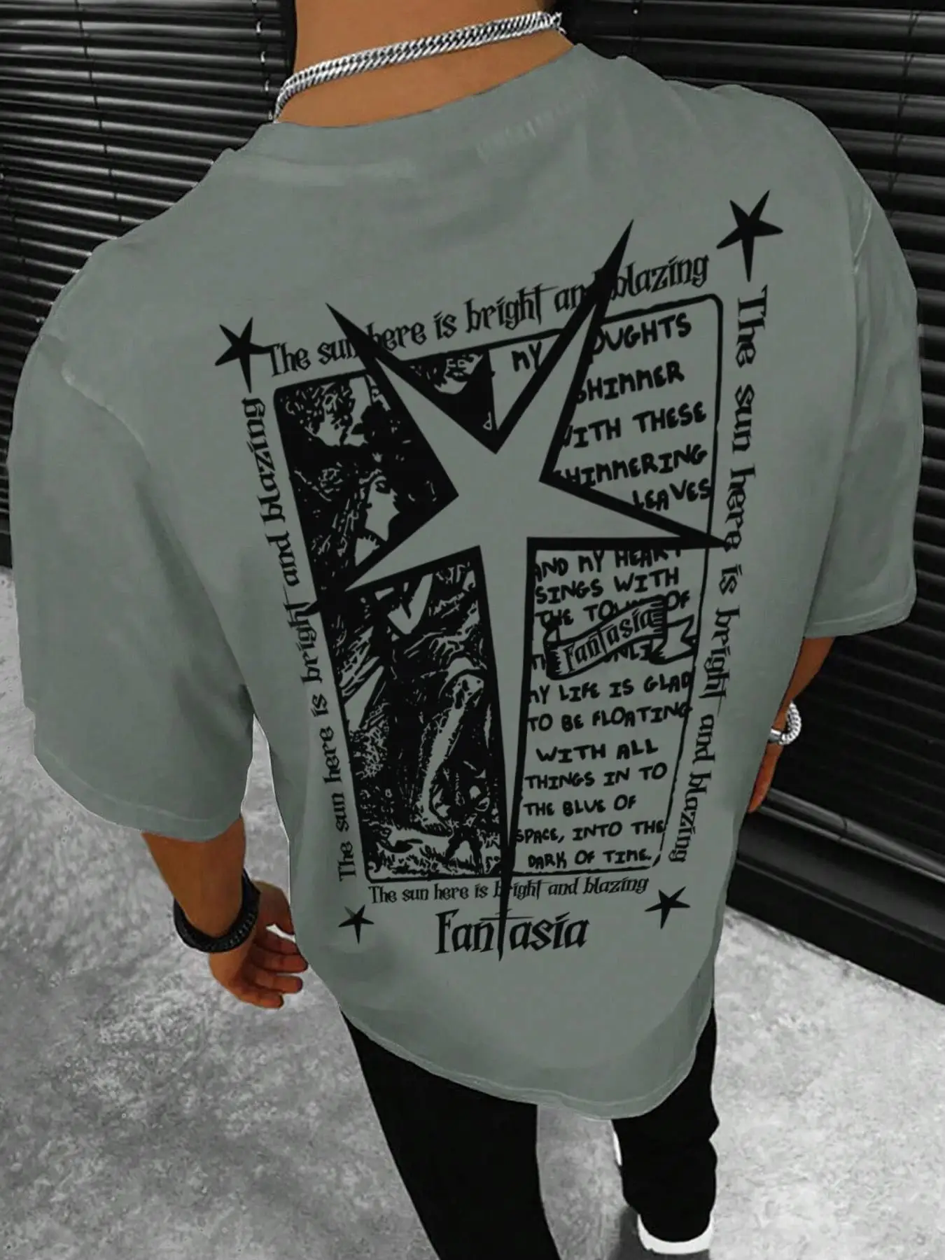 Unisex Loose Graphic Round Neck Tee, Men's Star & Cross Print Short Sleeve T-Shirt for Summer, Casual Men's Top for Daily Wear