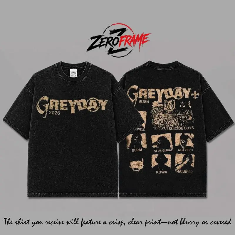 GreyDay 2026 Tour Graphic Black Washed T-Shirt Ver 2, Suicideboys G59 Music Tour Merch, Bones Night Lovell Germ Ramirez Black Smurf Concert Tee, Underground Hip Hop Rap Shirt, Festival Fan Apparel, Live Show Graphic Tee, Unisex Streetwear Gift