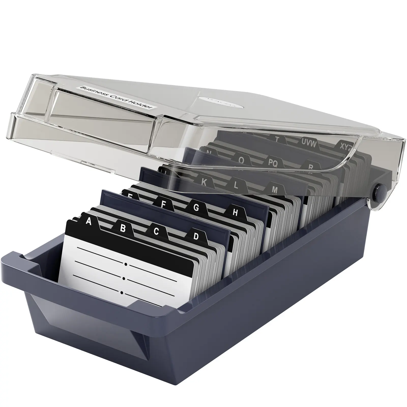 MaxGear Large Plastic Desk Organizer with Lid - A-Z Index Tabs Multi-Purpose Card File, 500 3.5”x2.2” Card Capacity, Gray Stationery Organizer for Home & Office, Desk Supplies Set, Office Accessories