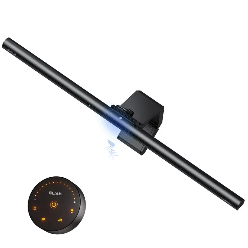 Quntis 20.5in Multifunctional Desk Lamp - Computer Monitor Light Bar with Smart Motion Sensor, Eye-Care, Stepless Dimming, Auto-Dimming Timer, Space-Saving Clamp, Remote Control for Curved Screens, Adjustable Lighting, Ultra-Wide Illumination, 5W, 5V DC