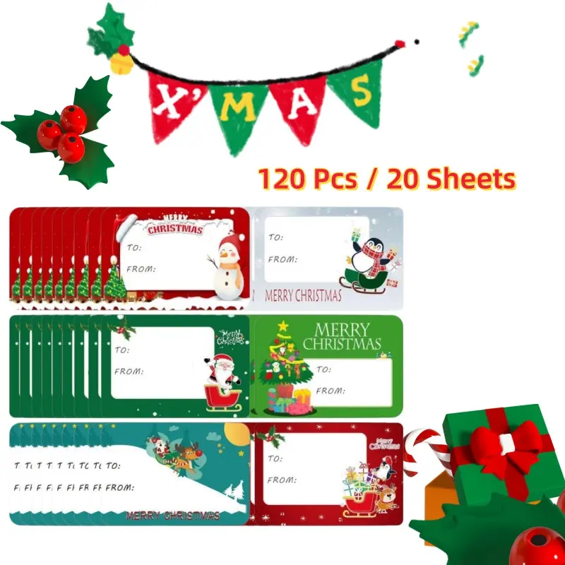 【Back to School】Christmas Gift Label Sticker, 120pcs/set Writable Self‑Adhesive Gift Tag, Gift Wrapping Sticker, Gift Tags Sticker, Customizable Stickers, Self‑Adhesive Labels, Gift Stickers Labels For Presents, Festive & Party Supplies-MM1
