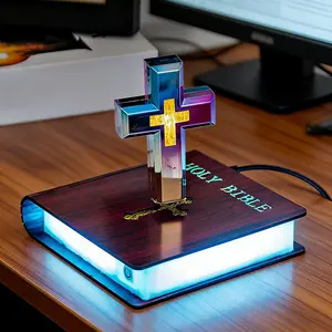Floating Magnetic Levitation Cross Night Light, Luminous Bible Decor Lamp, Colorful LED Suspended Cross Ornament for Home Office Study, Perfect for Gifting