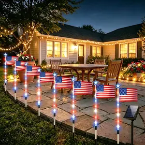 8 Pack Solar American Flag Pathway Lights - Patriotic Red White Blue Outdoor Stake Waterproof LED Lights with 8 Modes, Decorations 4th of July Memorial Day & Independence Day Yard Garden