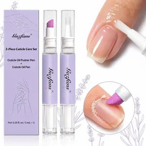 Guzfans Organic Nail Strengthening Serum with Hydrating Vitamins | Nourishing Cuticle Oil Pen + Cuticle Pusher Pen 2-Pack for Stronger, Shinier Nails | Manicure Prep & Moisture Lock Shine | Cuticle Care Oil for Damaged, Dry, Brittle Nails