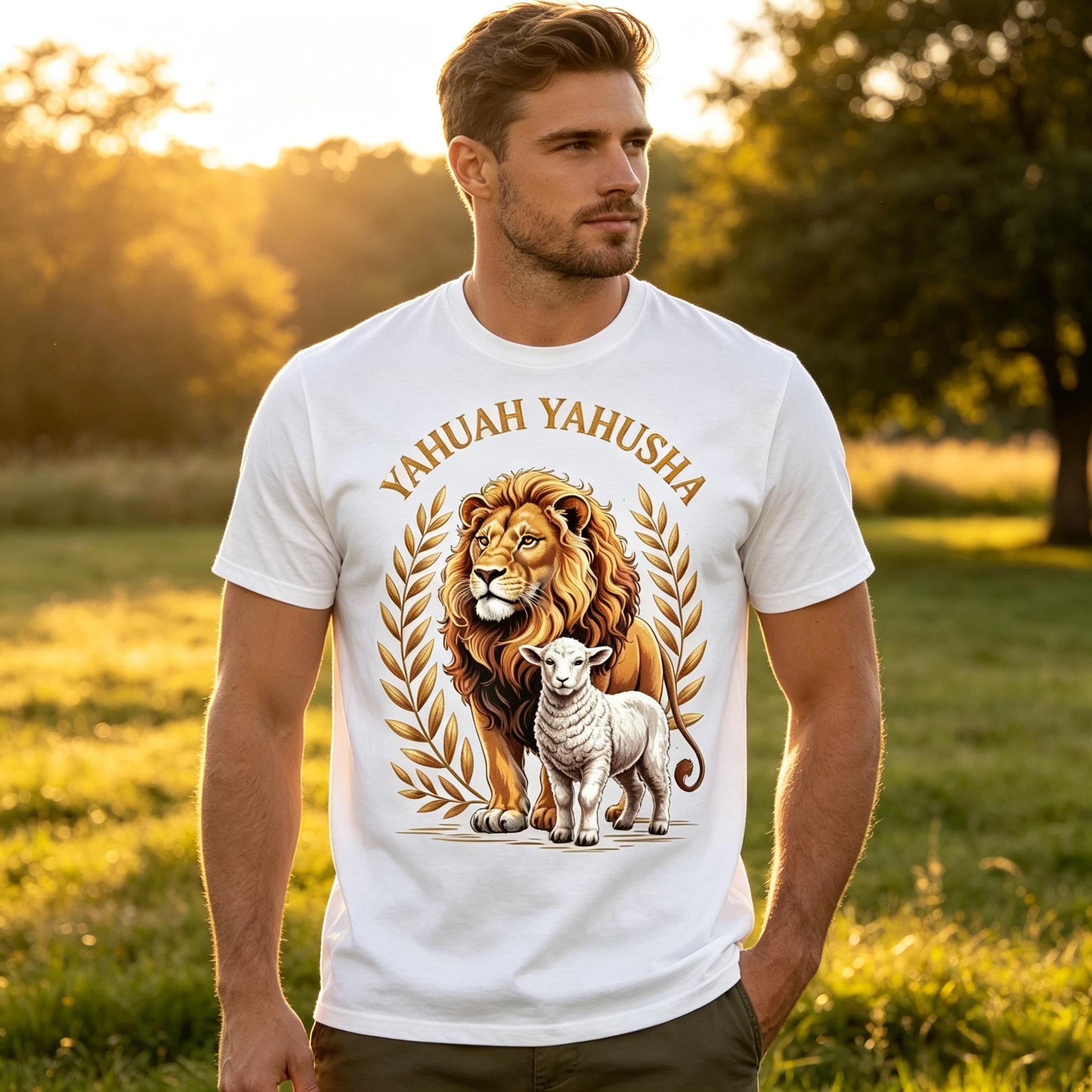Lion Of Judah And Lamb Yahuah Yahusha T-Shirt - 100% Cotton (added), Soft Comfortable, Trendy Faith-Inspired Style, Machine Washable, Perfect for Daily Wear & Gift for Believers