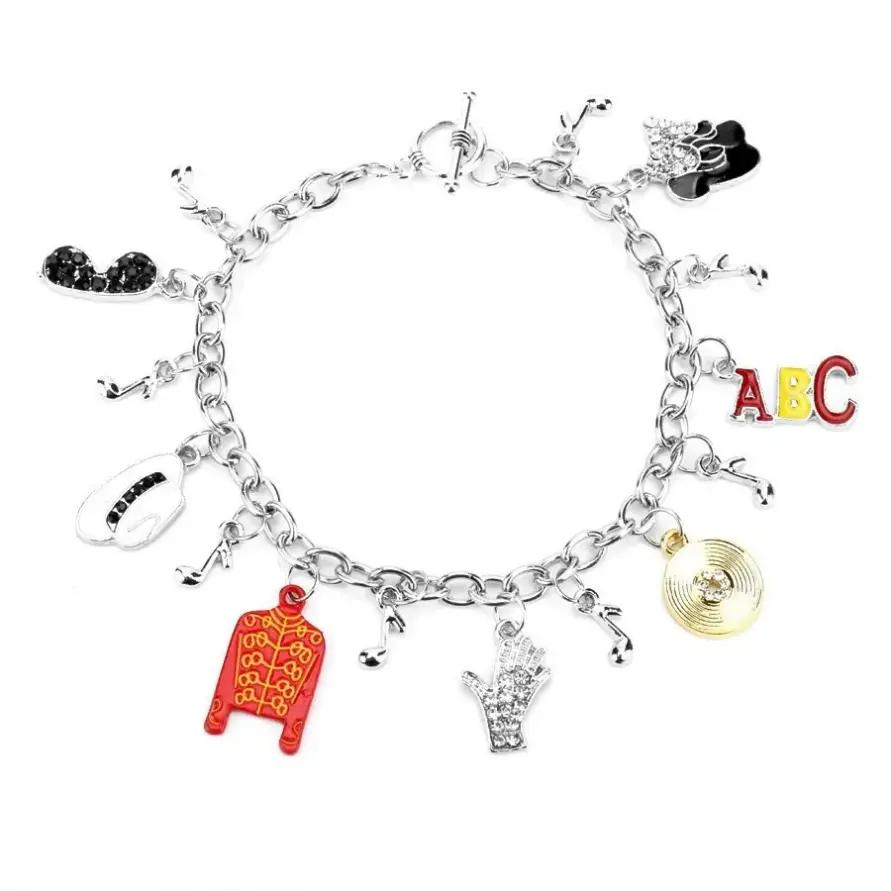 Unisex 2-Piece Charm Bracelet Set - Michael Jackson Inspired Collectible Link Chain Jewelry Bracelets & Bangles, Metal Coating Friendship Gift with Hat & Glove Charms for Birthday Daily Wear