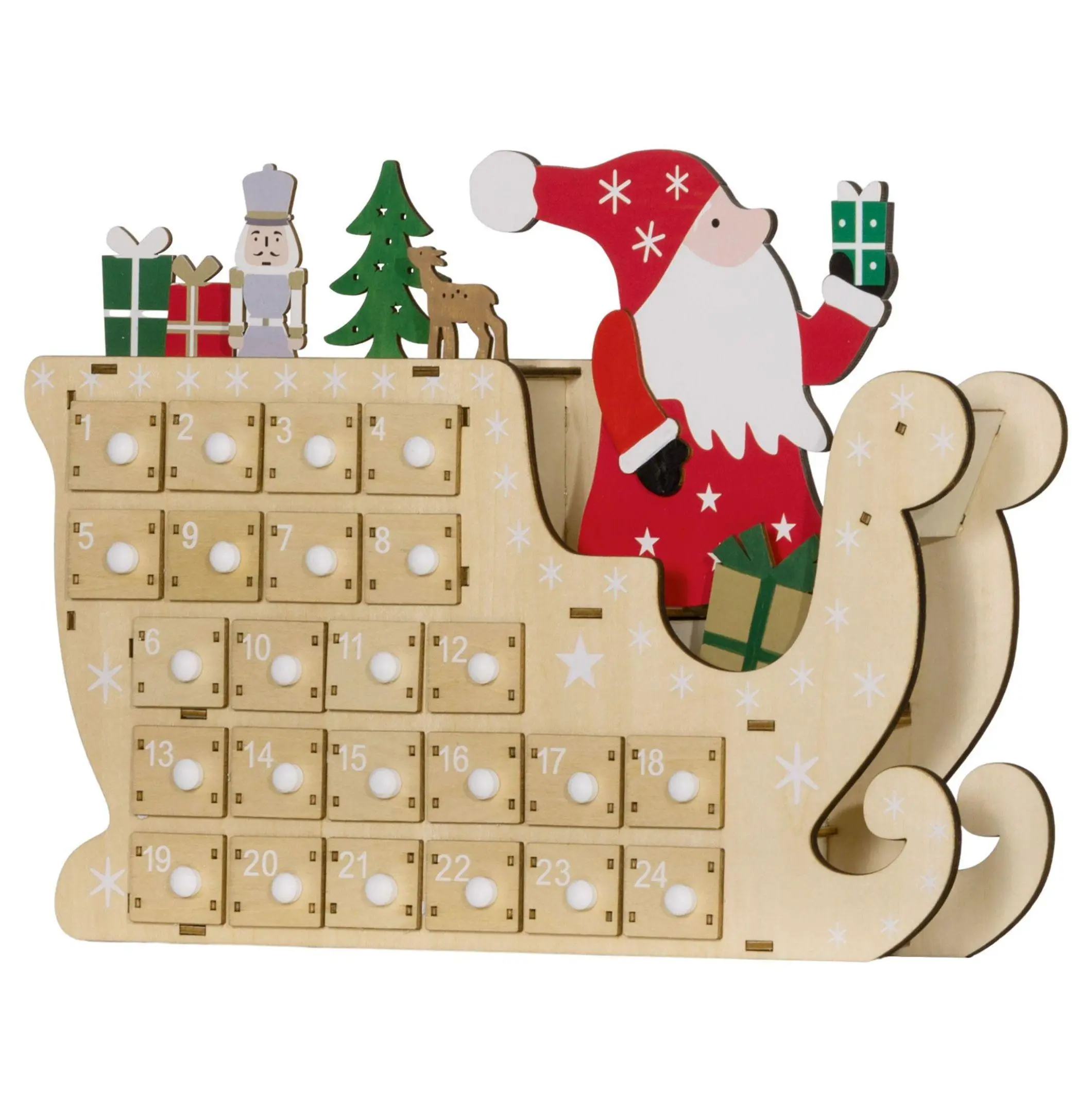 Magical Natural Wood 24-Drawer Christmas Advent Calendar - Reusable Festive Countdown Decor, Home & Party Supplies Gift for Adults
