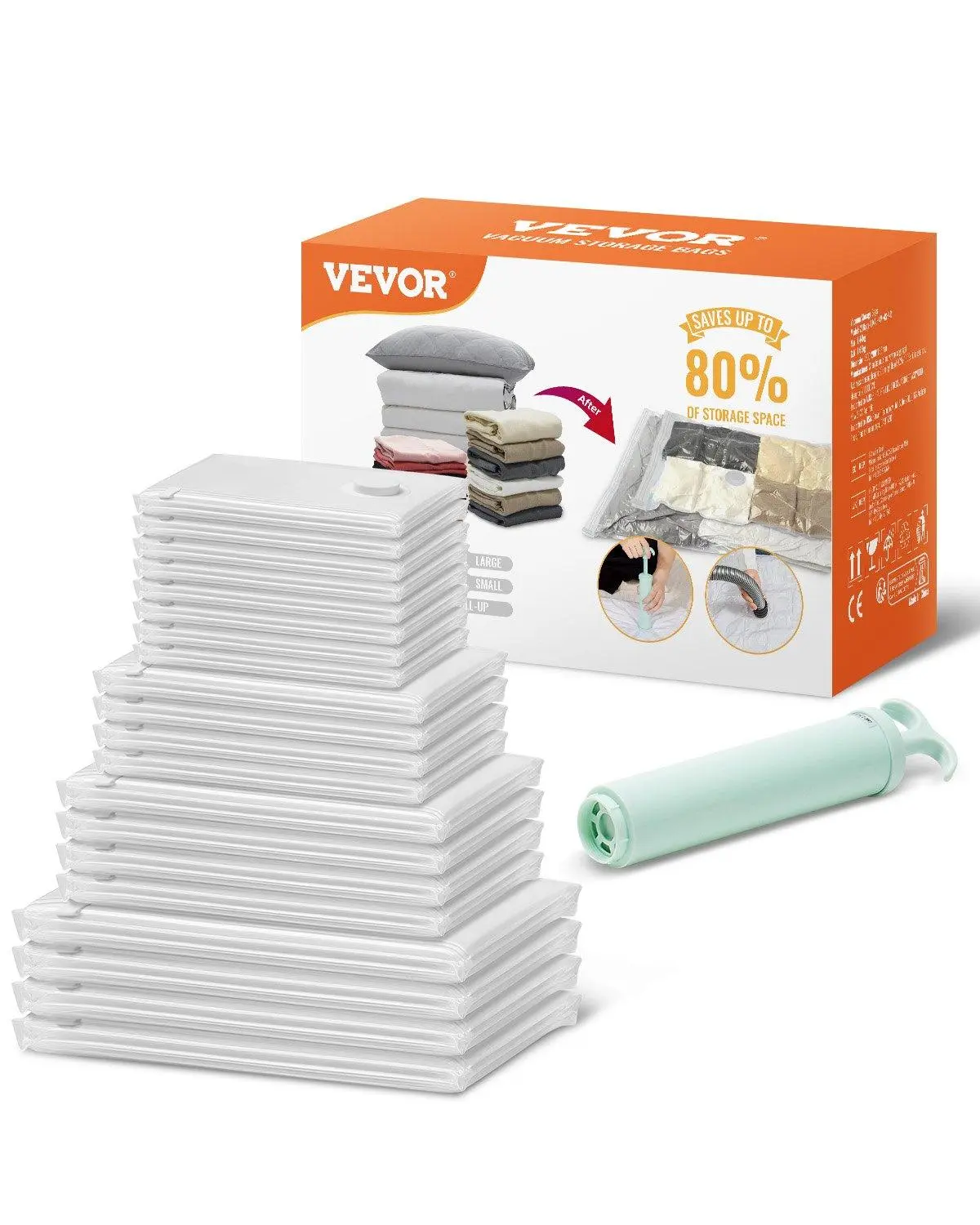 【SummerFinds】Vacuum Sealed Bags, 20 Resealable Zipper Compression Storage Bags with Manual Hand Pump, Clothing Organizer for Quilts, Blankets, Resealable Zipper Bags