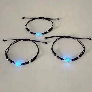 3 Pcs Good Friend Sister Brother Couples Grow In The Dark Sun & Moon & Star Love Decoration Black Woven Charm Bracelet Stylish Look For Women Lady Loved Ones Holiday Gifts