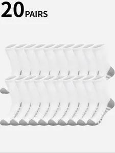 20 pairs of men's solid color round neck socks, breathable, comfortable, soft, casual and simple style men's socks, Sock Set, Breathable Fabric Socks, Socks Bulk
