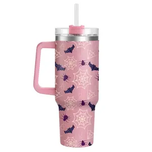 Halloween Themed Stainless Steel Tumbler, 1 Count 40oz Vacuum Insulated Travel Mug, Drinking Cup for Home Office School Outdoor Camping, Drinkware