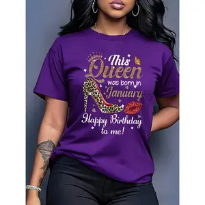 Women's 100% Pure Cotton Graphic Short Sleeve Top - Smooth Fabric, Oversized Fit, Queen High Heels Print, Round Neck, Multiple Colors, Comfortable for Spring Summer