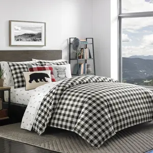 Black Mountain Plaid Duvet Cover Set (Twin) - Eddie Bauer: Cotton Reversible Bedding with Sham, 180 Thread Count