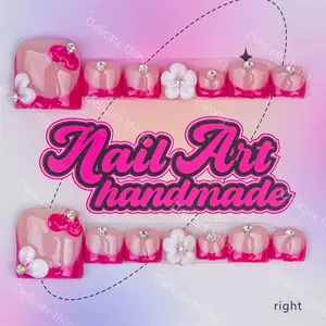 Delicate thing Y2K press-on toenails, Handmade Nails, four sizes to choose from (XS/S/M/L) Suitable for beach vacations and sandy beaches Floral Embellished Rhinestone
