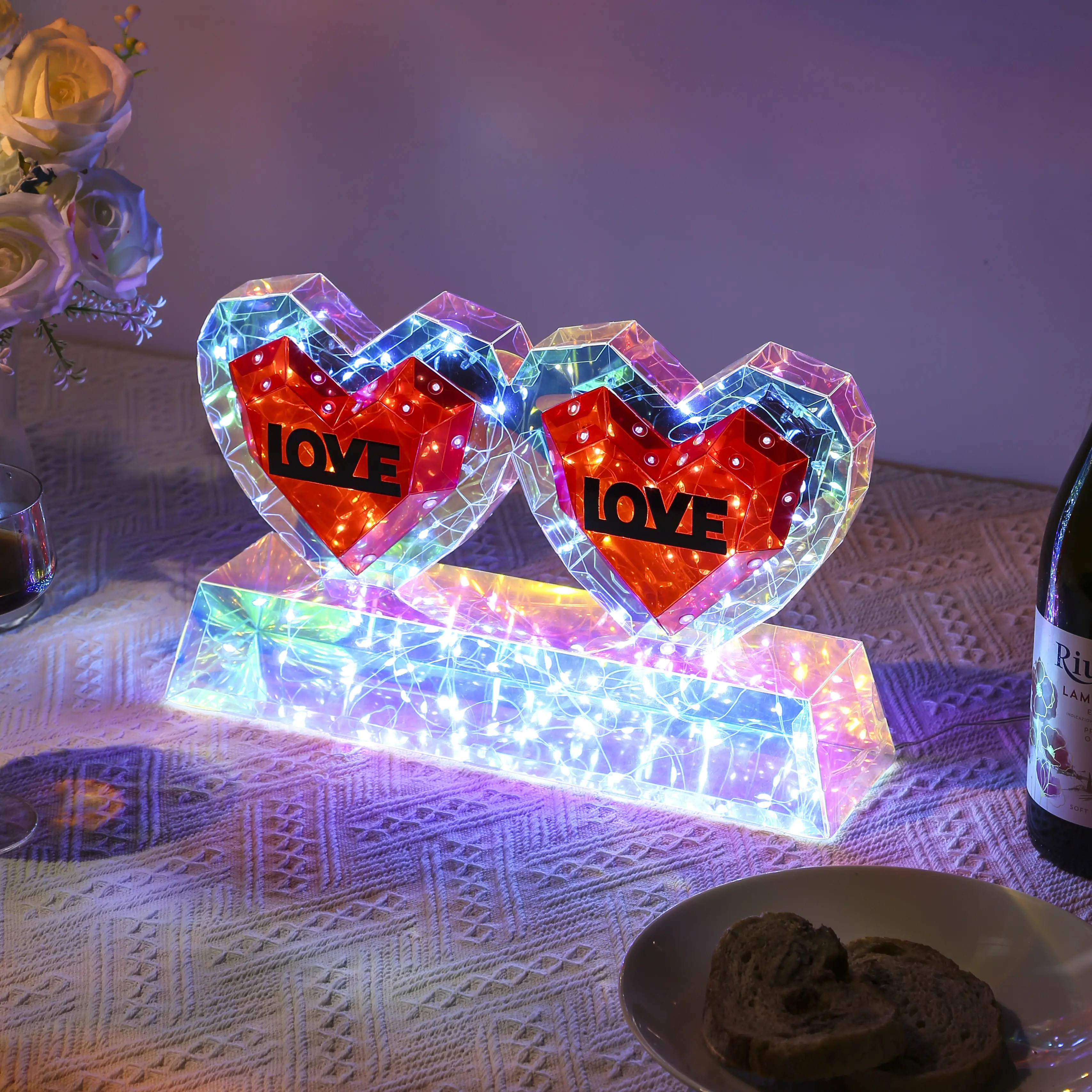 Valentine's Day Red Heart LED Glow Decorative Lights - USB-Powered Ornaments, Indoor Decor Accessories, Colorful Alternative Artistic Novelty Lighting, Elegant Gift Box Packaging for Proposal Parties, Ideal Gift for Her, Colorful Lights