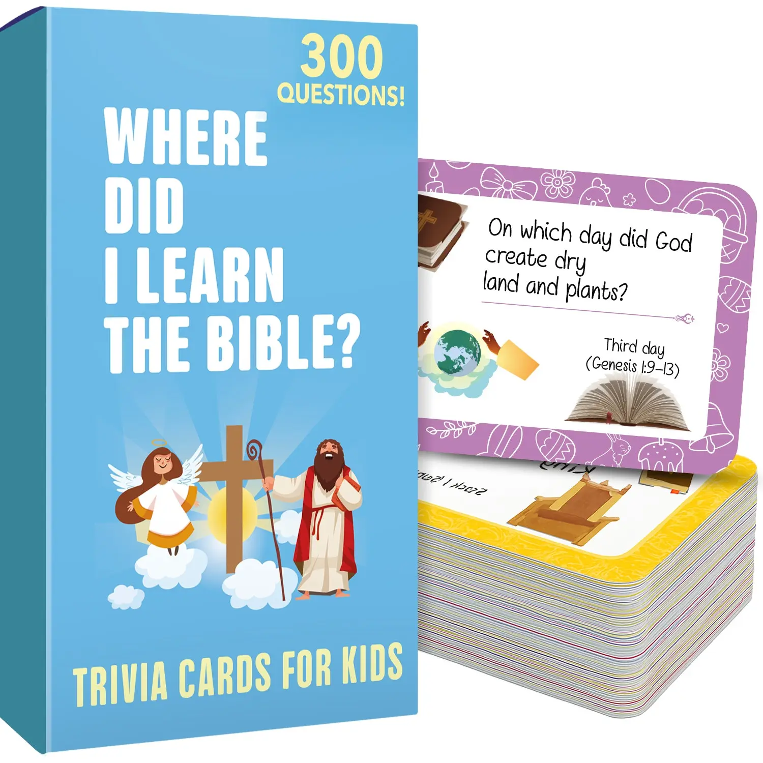 QUOKKA Bible Trivia Portable Card Game Set - 300 Engaging Questions, Encourages Bible Learning, Memory Boost, Children Development Tool for Ages 6+, Classmates & Church Groups, Interactive, 6 Years Above