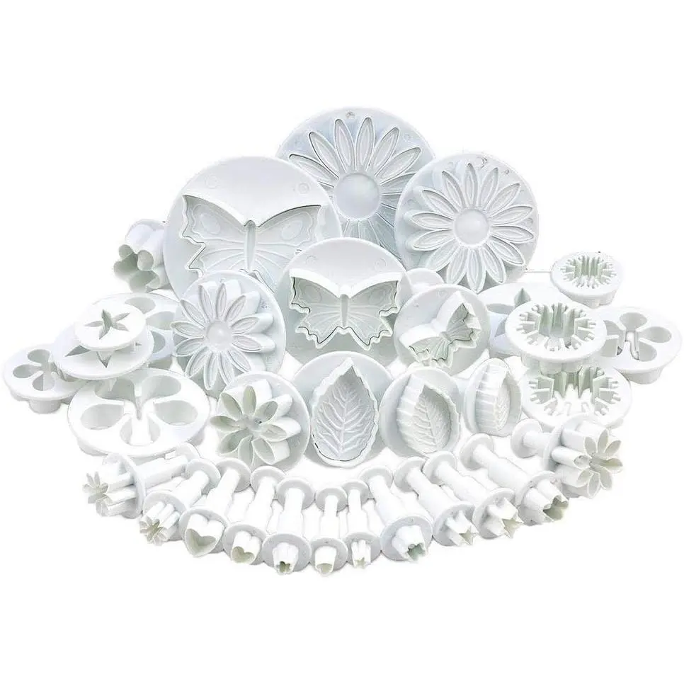 33 Pcs Fondant Cake Cookie Plunger Cutter Sugarcraft Plunger Mold | Flower Leaf Butterfly Heart Shape Decorating Mold DIY Tools