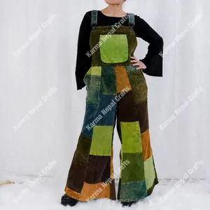 Cotton Patchwork Corduroy Jumpsuit, Bib Overalls, Fall Winter Bell Bottom Boho Dungarees, Hippie Romper, Vintage Vibes, Unisex Handmade Pant Suit, Warm Corduroy Jumpsuit