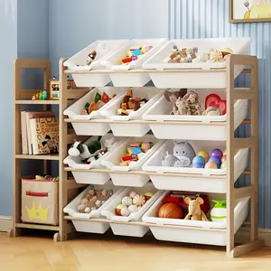 Toy Storage Organizer - Toy Organizers and Storage with Bookshelf, Toy Storage Shelf with 3 Shelves and 12 Storage Bins, Kids Bookshelf and Toy Storage for Kids Room, Playroom, Nursery, White