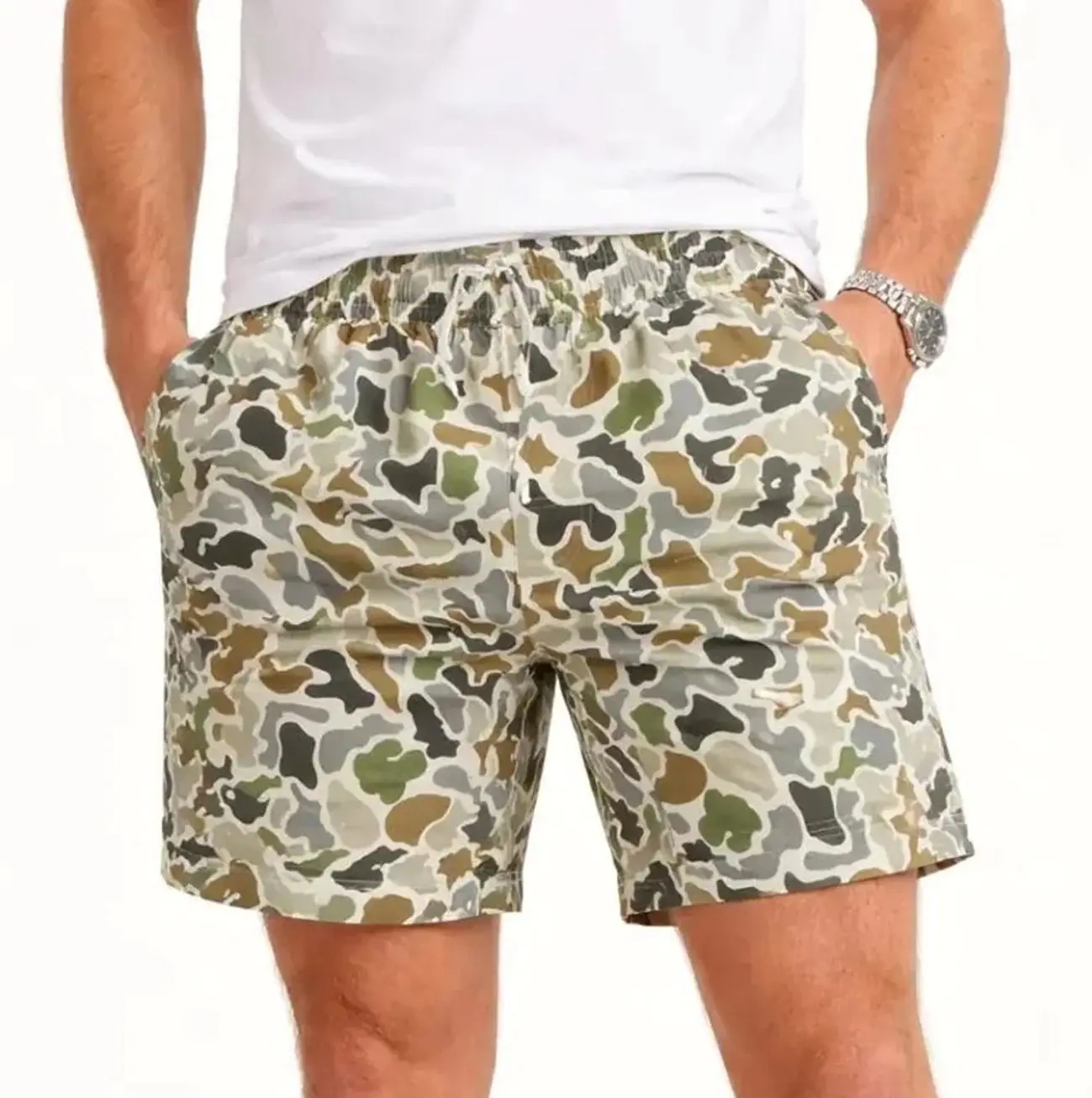 Green Camouflage Casual Board Shorts For Men