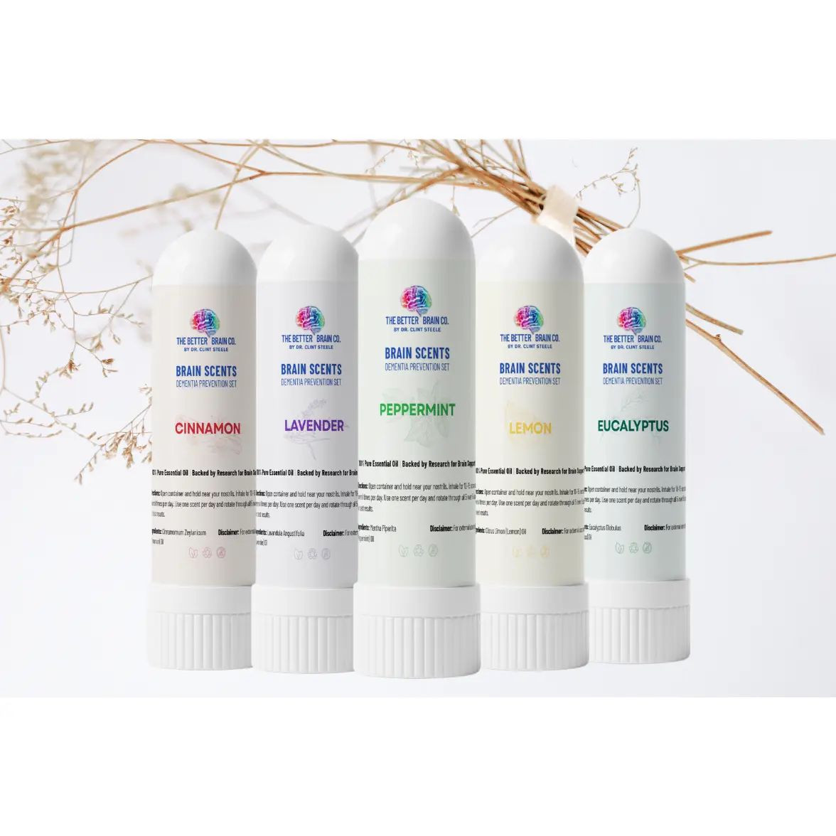 Brain Scents Inhaler 5-Pack – Focus & Relaxation (Lasts 6 Months)
