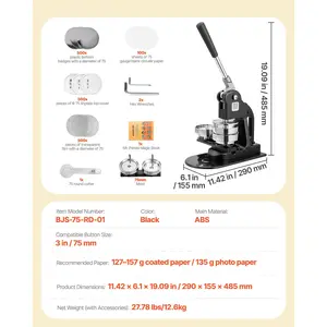 VEVOR Button Maker Machine, 3 in, Pin Maker Machine with 500pcs Button Parts, Circle Cutter, Hex Wrenches and Magic Book, Ergonomic Handle, for DIY Badges, Personalized Pins and Key Chains, Black