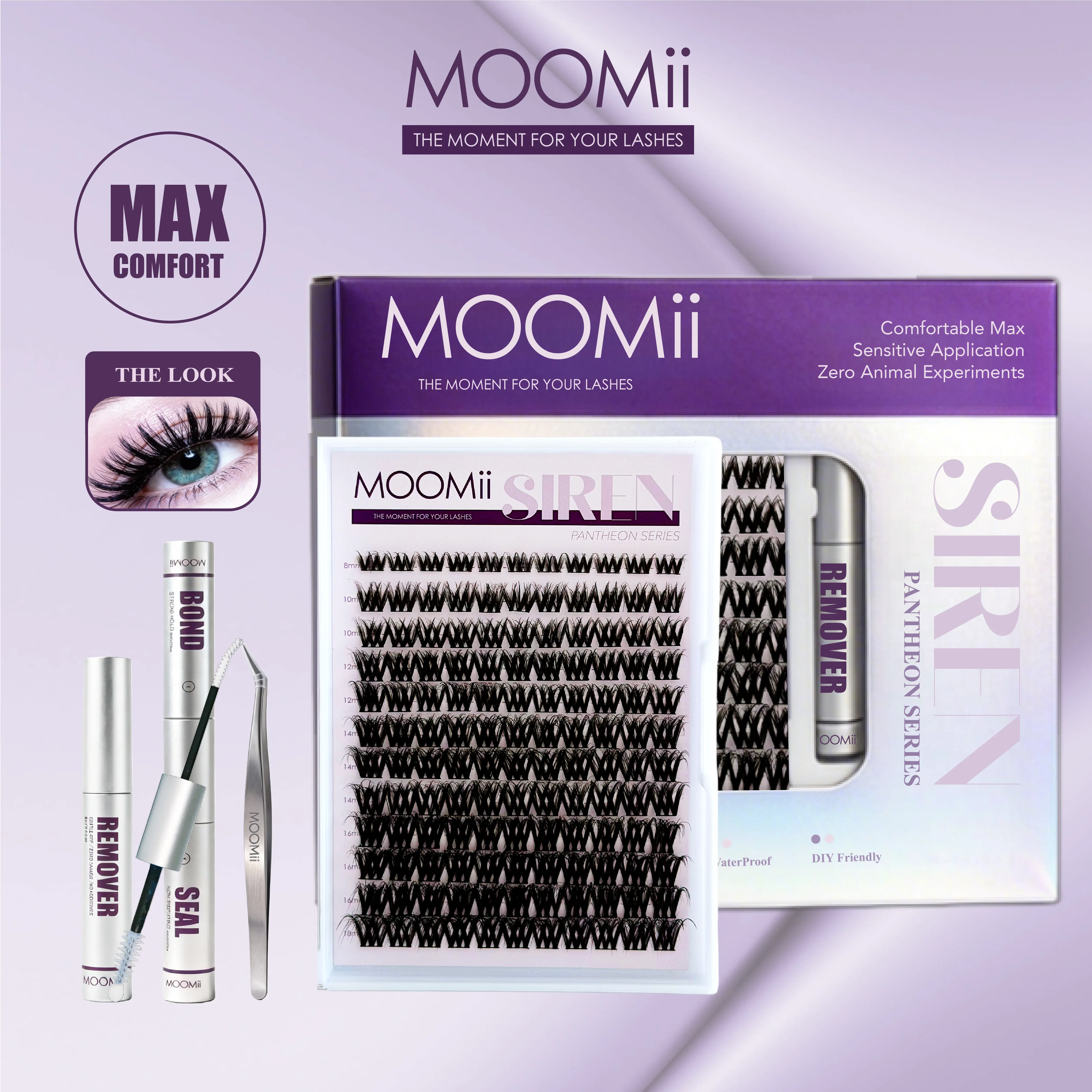 SIREN MOOMii Voluminous Downy 3D W-Shape Mixed Lash Clusters, D Curl 8-18mm DIY Lash Extensions with Bond & Seal, Ultra-Soft Thin Band, Lightweight, Waterproof, Long-Lasting, Beginner-Friendly for Natural to Glam Eye Looks, Lash Extension Volume Lashes Mi