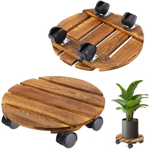 1pack Plant Caddy with Wheels, Rolling Plant Stand 220 LB Heavy Duty Wooden Round Plant Dolly with 360° Lockable Caster Wheels for Outdoor Indoor Large Plant Pots, Flower Pot, Patio, Garden Accessories