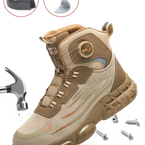 MELLOWMILES Men's Worker Steel Toe Work & Safety Shoes - Lightweight, Non-Slip, Puncture-Resistant, Breathable Striped Polyester Fabric, Chic Heat-Cool Mesh, Above-the-Ankle Below-Knee, Magnetic Details, TPU, Lace-Up Flexible Sneakers, Warehouse Gear