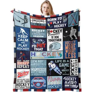 1Pc Hockey-Themed Reversible Flannel Fleece Throw Blanket, 60"X50" - Contemporary Digital Print, All-Season Cozy Knitted Bedding, Machine Washable, Ideal For Christmas/Birthday Gifts For Hockey Enthusiasts
