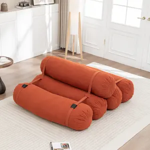 Orange Modular Couch Sleeper with 5 Cylindrical Pillows, Corduroy Fabric, Cotton Filling, Compact Design, Multiple Seats, Versatile Configurations, Adjustable Floor Furniture for Living Room - Comfortable Chill Room Piece, adjustablesofa, modularcouch