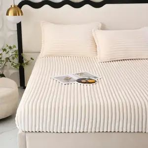 Solid Color Fleece Mattress Cover Set, 2/3 Counts/set Including 1 Count Mattress Cover & 1/2 Counts Pillowcase without Filler, Soft Comfy Bedding, Soft Warm Bedding Set for Bedroom, Bed Sheet Sets