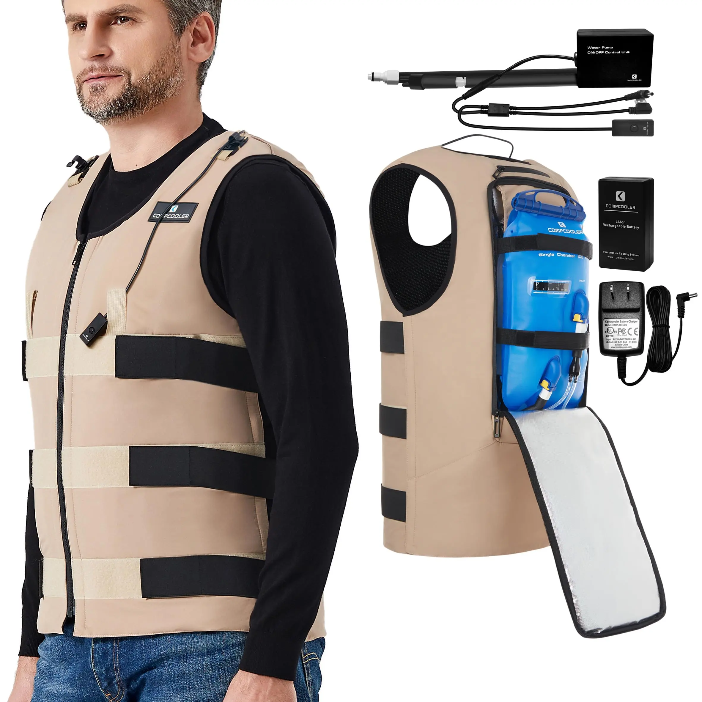 COMPCOOLER Instant Cooling Vest for Men and Women (2.5L Water Bladder Upgraded Leak-Proof Design) - Ice Water Circulation Tech for Long-Lasting Coolness in Outdoor Sports & Hot Work