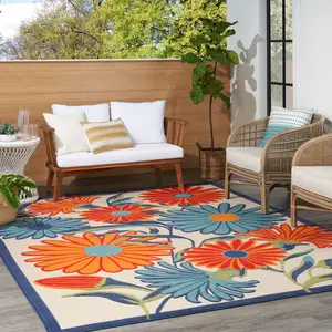 Nourison Aloha Daisy Flower Flatweave Outdoor Rug