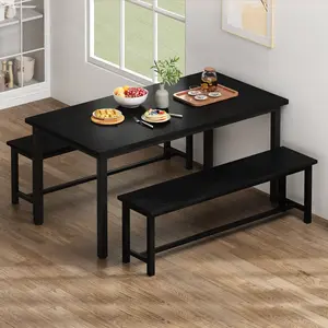 Recaceik Modern Dining Table Set for 4 with 2 Benches Space-Saving Kitchen & Dining Room Furniture Compact Design for Small Spaces [Modern Minimalist Dining Set] Home