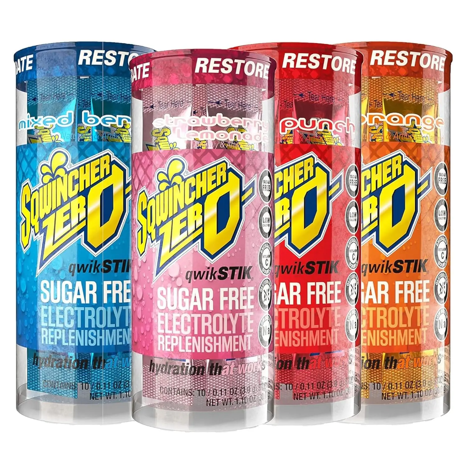 (Pack 1) Sqwincher Qwik Stik Sugar-Free Electrolyte Beverage Mix, Assorted Flavors, .11oz Single-Serve Fast-Dissolving Sticks, 200-Pack for 20oz Water Bottle On-The-Go Hydration