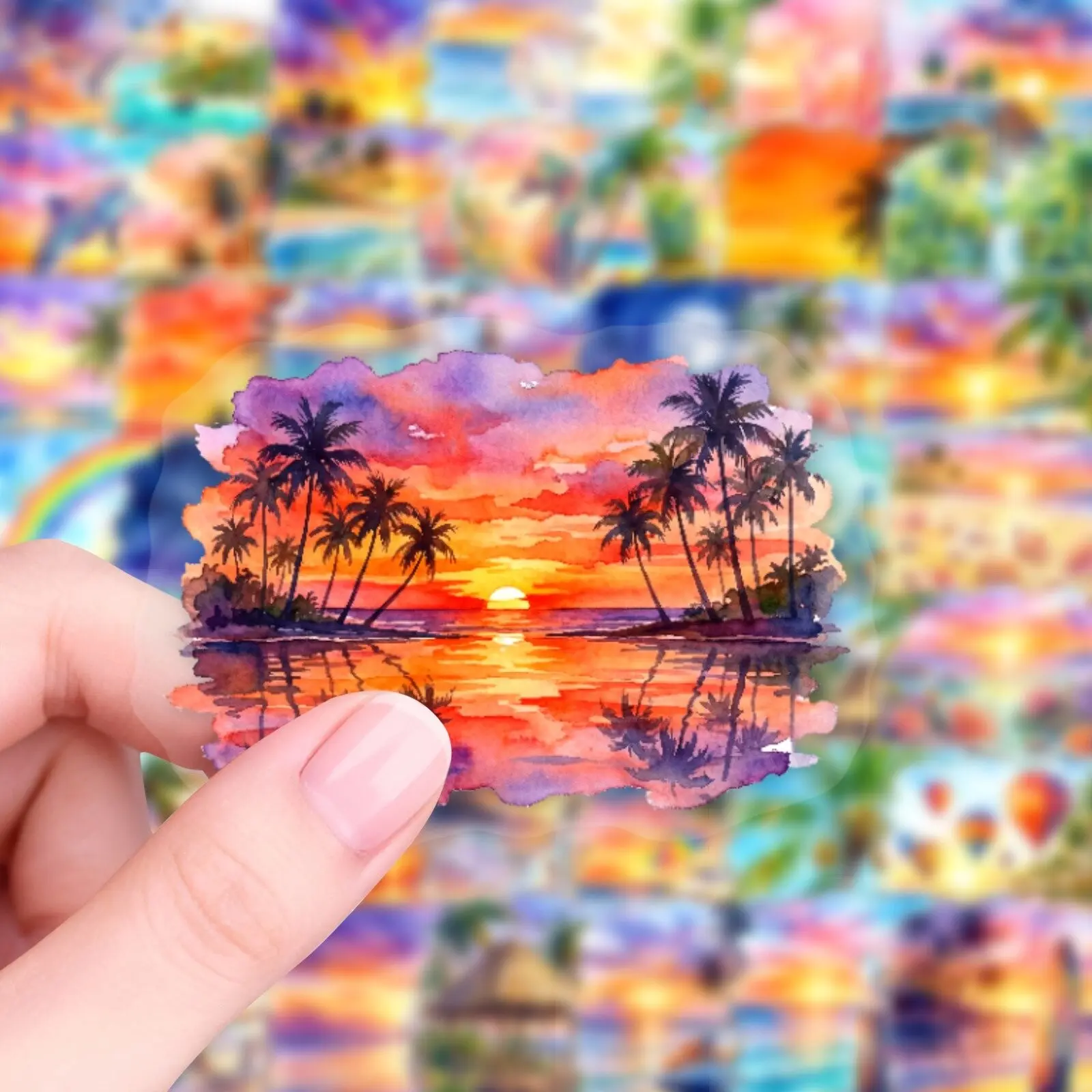 50pcs Hawaiian beach theme Stickers- Vibrant PET Decals for Laptop, Notebook, Phone Case, Guitar, and Skateboard Decoration| tropical beach themr Stickers| Vibrant Decals